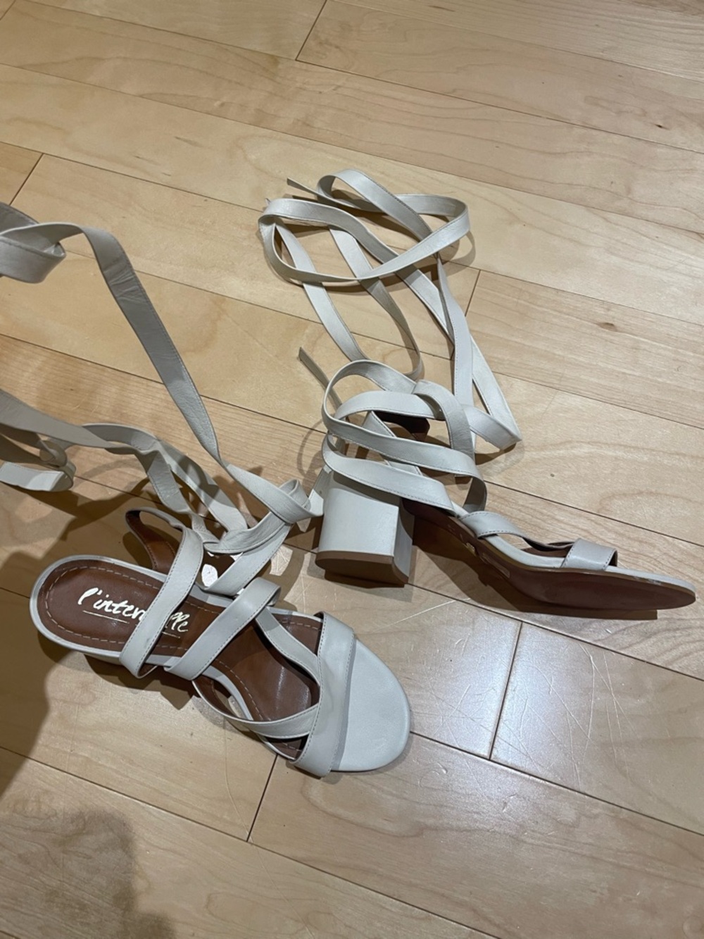 L'INTERVALLE - White/Cream Lace-Up Block Sandals (size: 7)